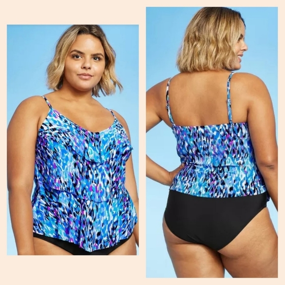 Aqua Green Other - PLUS Tiered Ruffle Tankini Swim Top